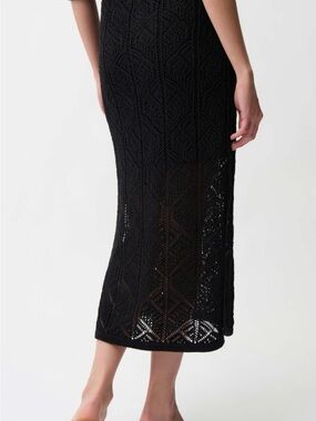 Joseph Ribkoff Style 261928. Black Crochet Knit Midi Skirt.